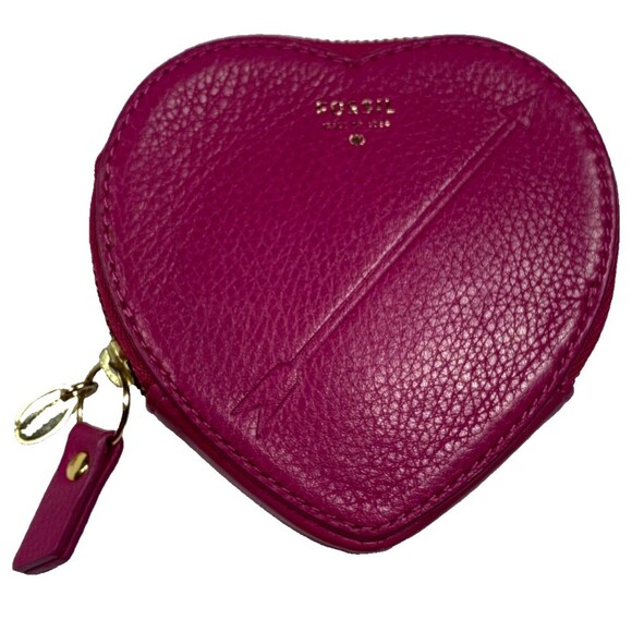 Fossil Handbags - Fossil Heart Coin Purse Pink Pebble Leather Sweetheart Valentine Y2K